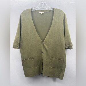 Eileen Fisher Silk Linen Short Sleeve Button Front Cardigan Size M Classic